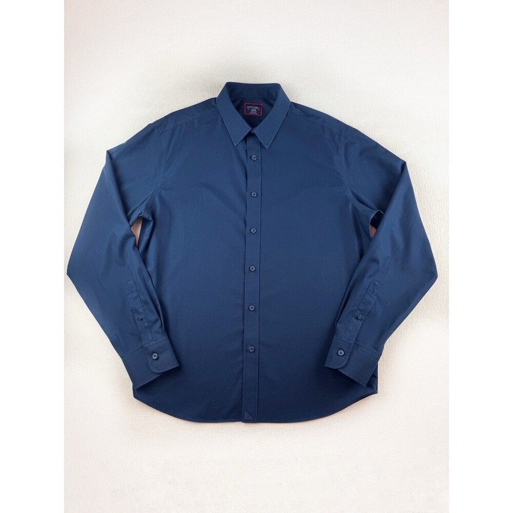 UNTUCKit Castello WF Men's Navy Blue Wrinkle Free Long Sleeve Button Up Shirt